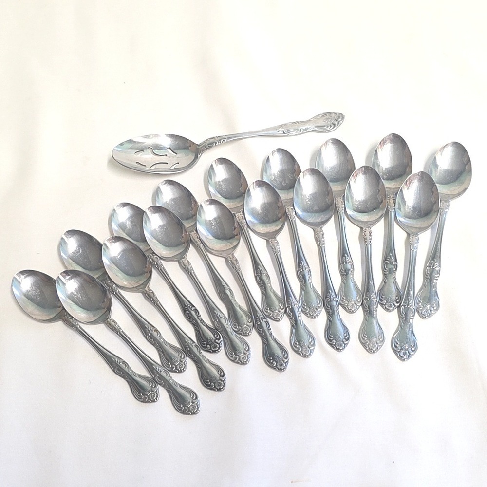Embassy Classic Valhalla Spoon Set Silver 18pc Stainless Japan Floral